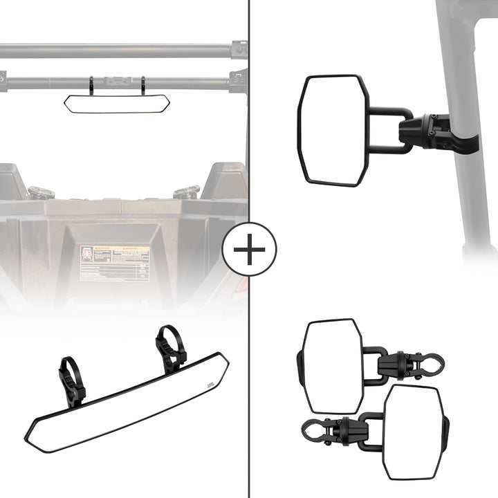 Rear View Mirror and Side View Mirrors Fit 1.75" - 2.0" Roll Bar