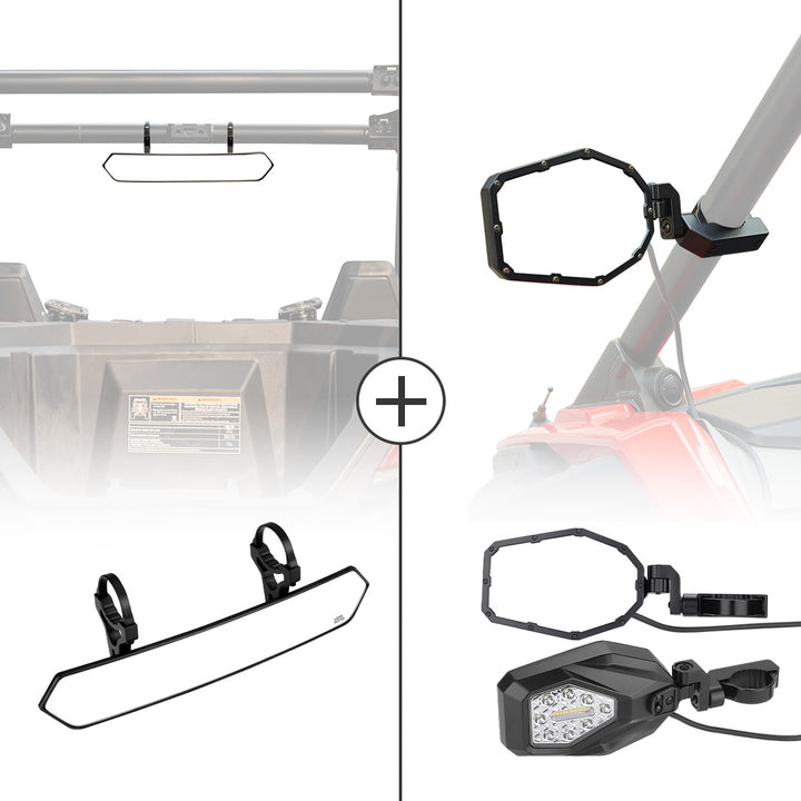 UTV 1.65"-2" Tube Rear View Mirror & UTV 1.6"-2" Tube LED Side Mirrors