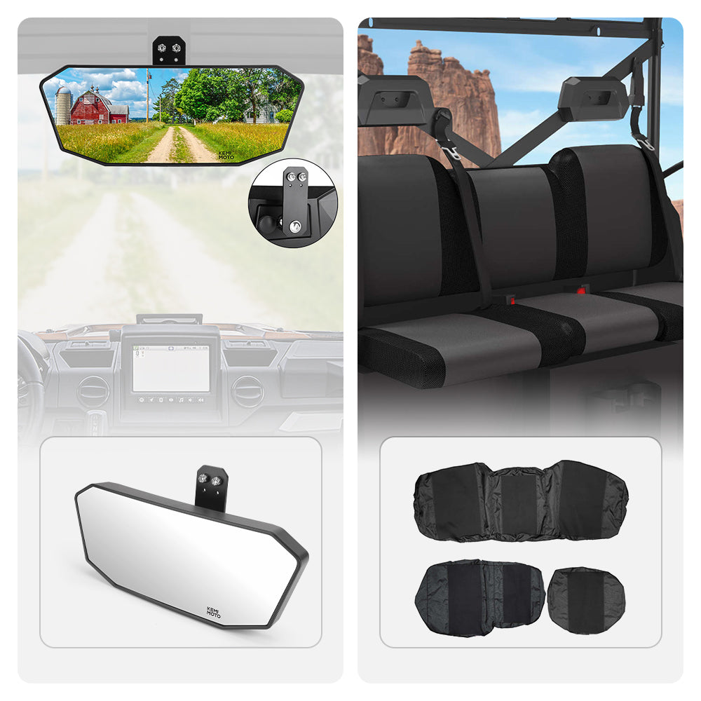 Rear View Mirror & Waterproof Seat Cover Fit Polaris Ranger XP 1000 2018-2023