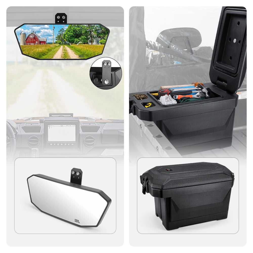 45L Storage box and Rear View Mirror Fit Polaris Ranger - Kemimoto