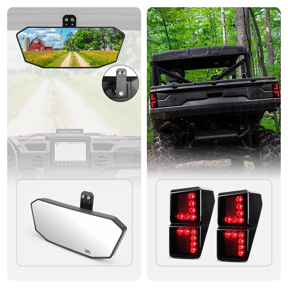 Rear View Mirror & Tail Light Fit Polaris Ranger XP 1000 2018-2023