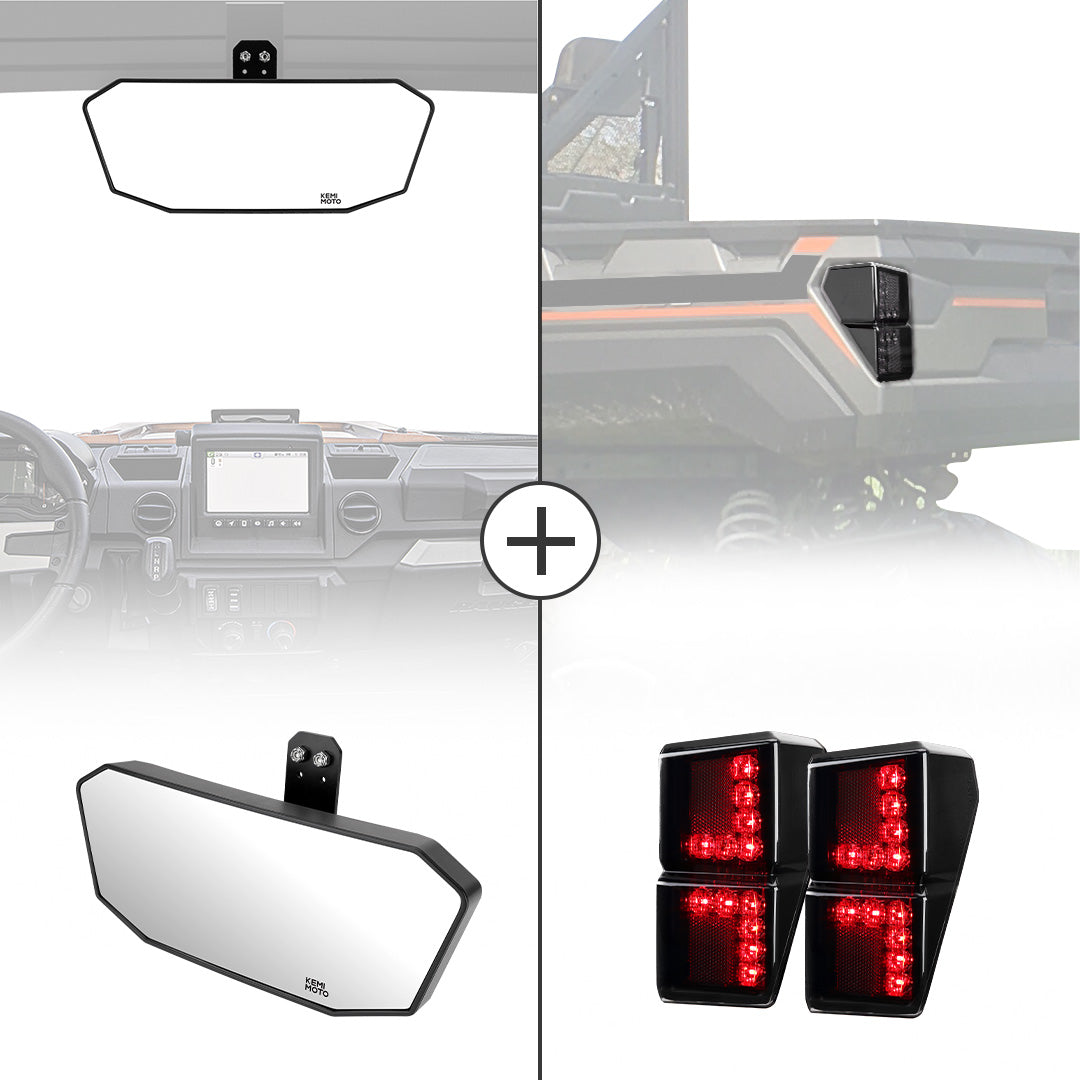 Rear View Mirror & Tail Light For Polaris Ranger XP 1000 2018-2023