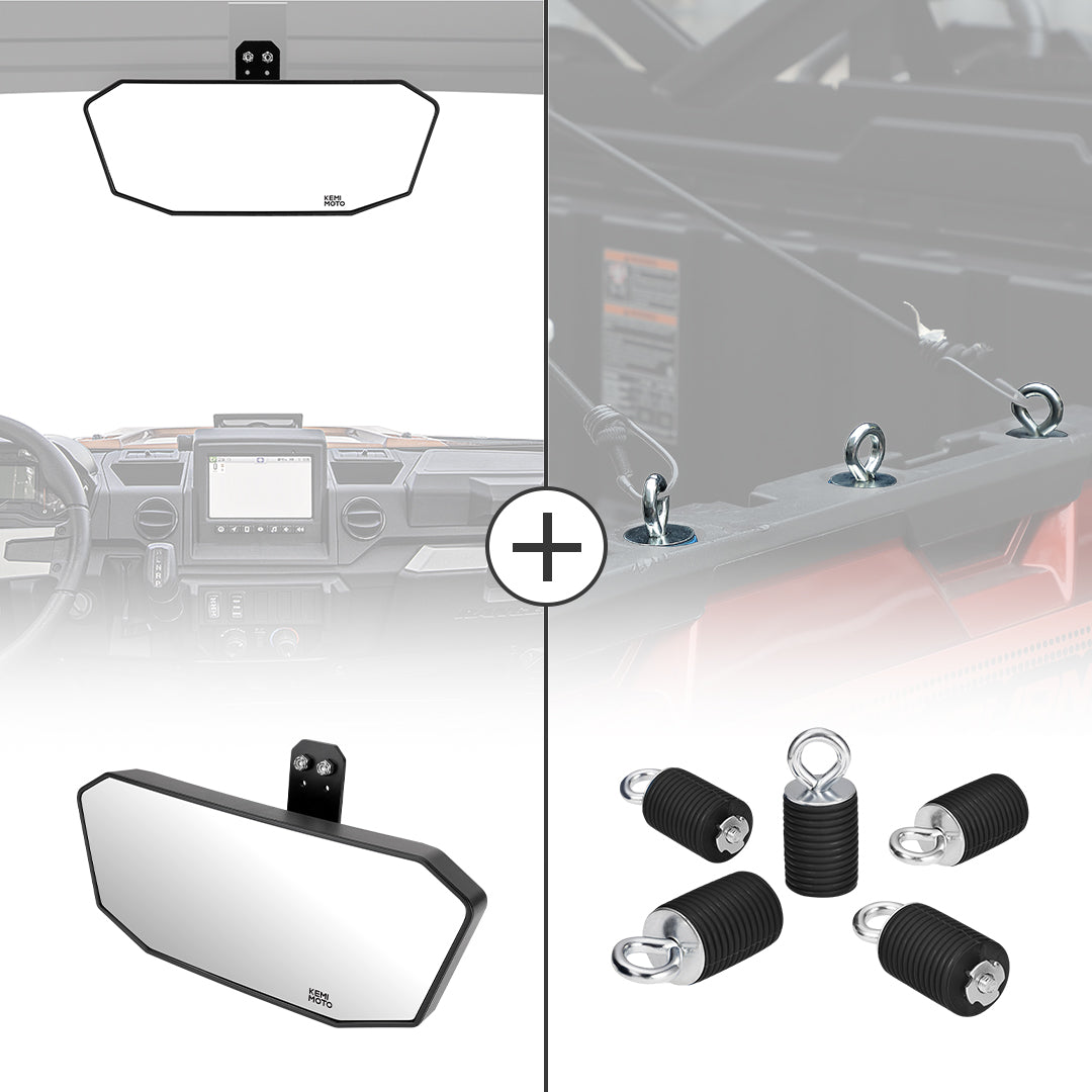 Rear View Mirror & 2" Tie Down Anchors for Polaris Ranger