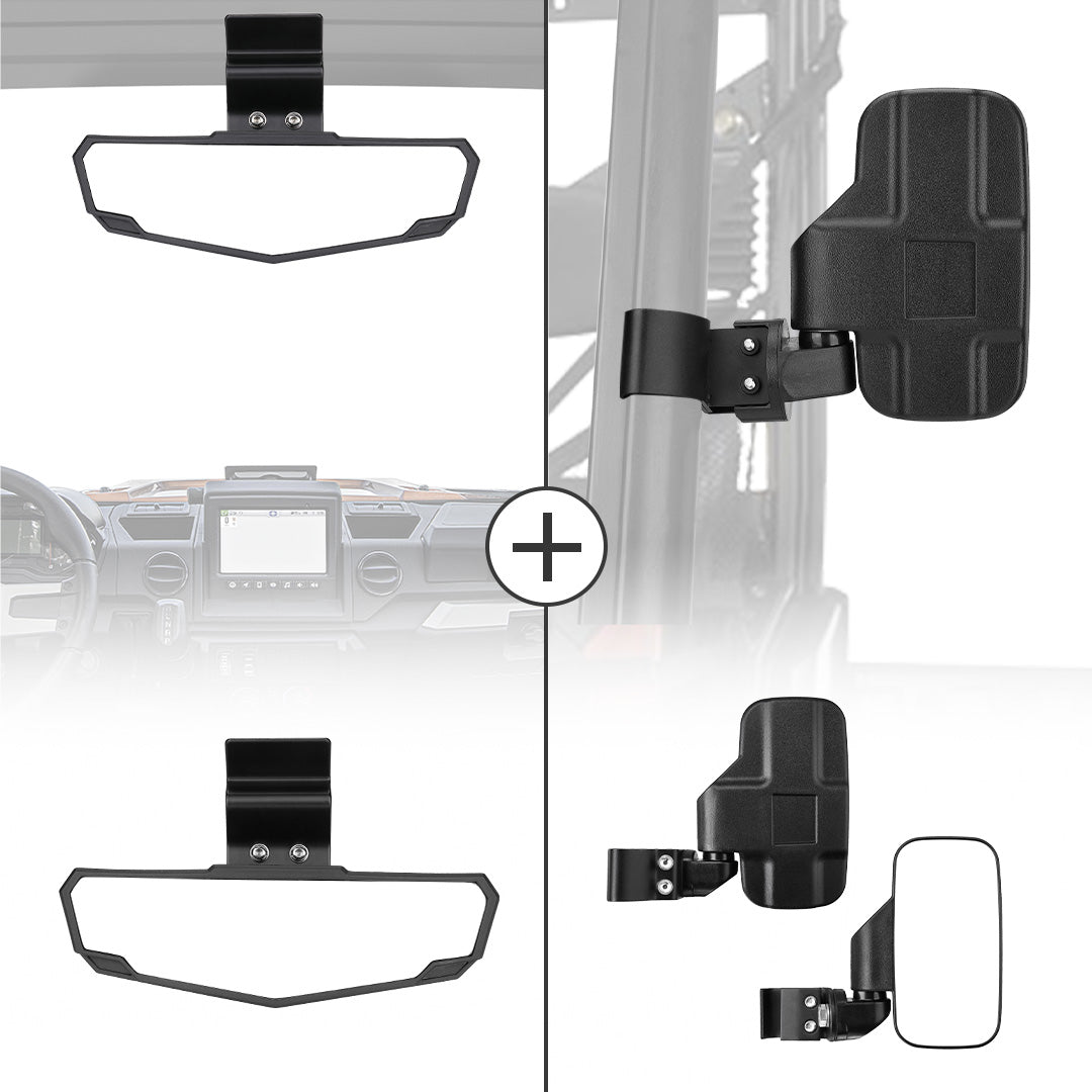 Center Rear View Mirror+2x Red Grab Handles For Polaris Ranger Center Rear View Mirror+2x Red Grab Handles For Polaris Ranger