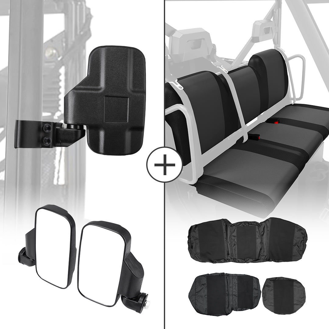 Adjustable Break Away Side Mirrors & Seat Cover for Polaris Ranger