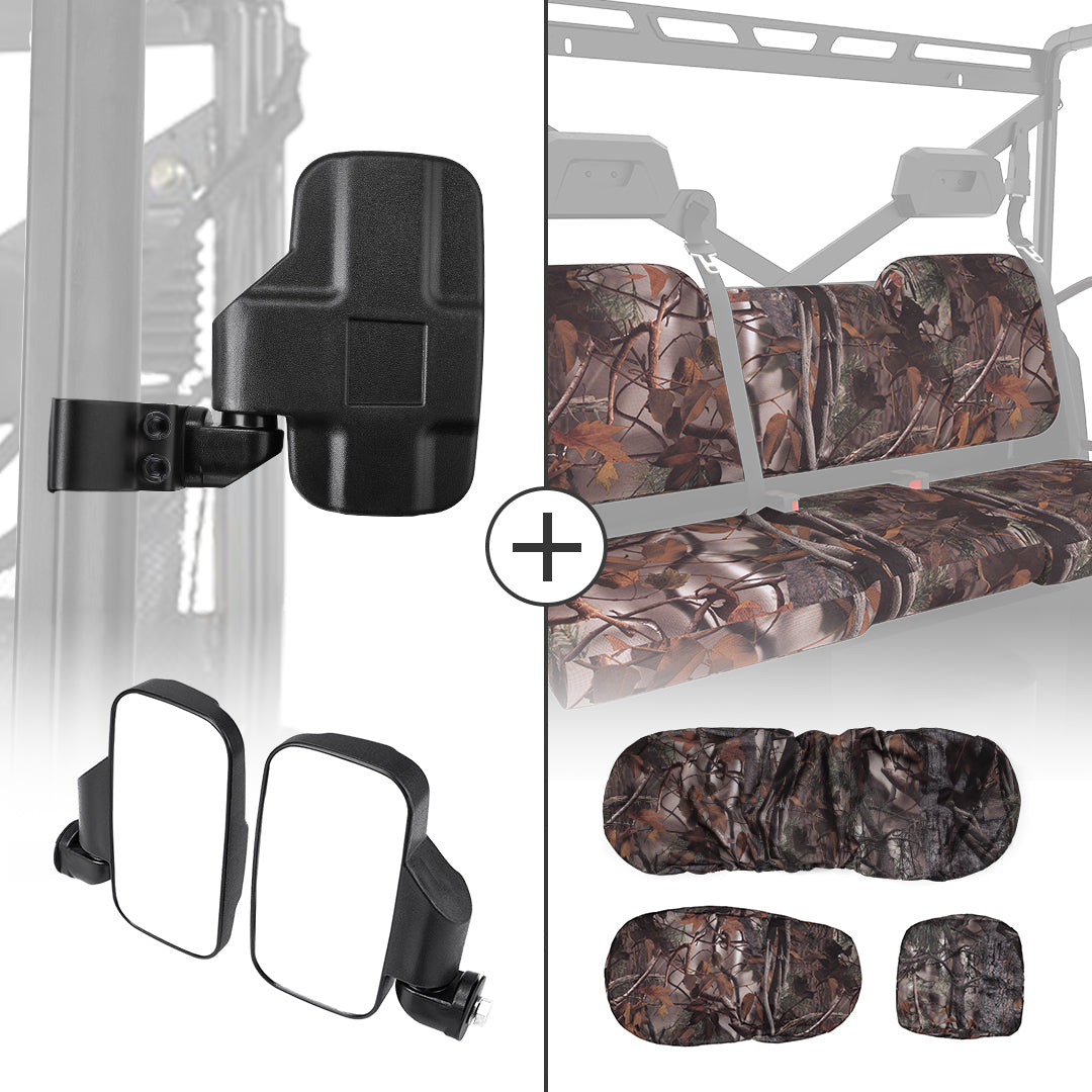 Side Mirrors & Camouflage Seat Cover for Polaris Ranger