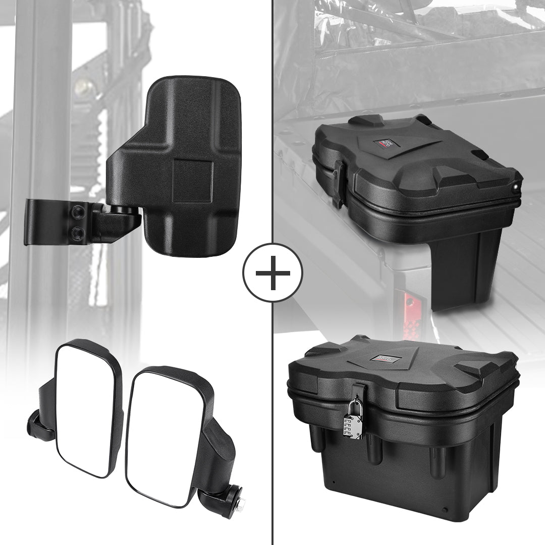 Adjustable Side Mirrors & Cargo Tool Box for Polaris Ranger/General