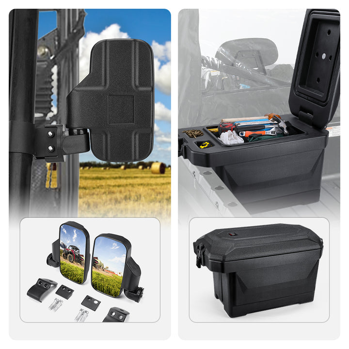 Side Mirrors and 45L Storage box Fit Polaris Ranger - Kemimoto