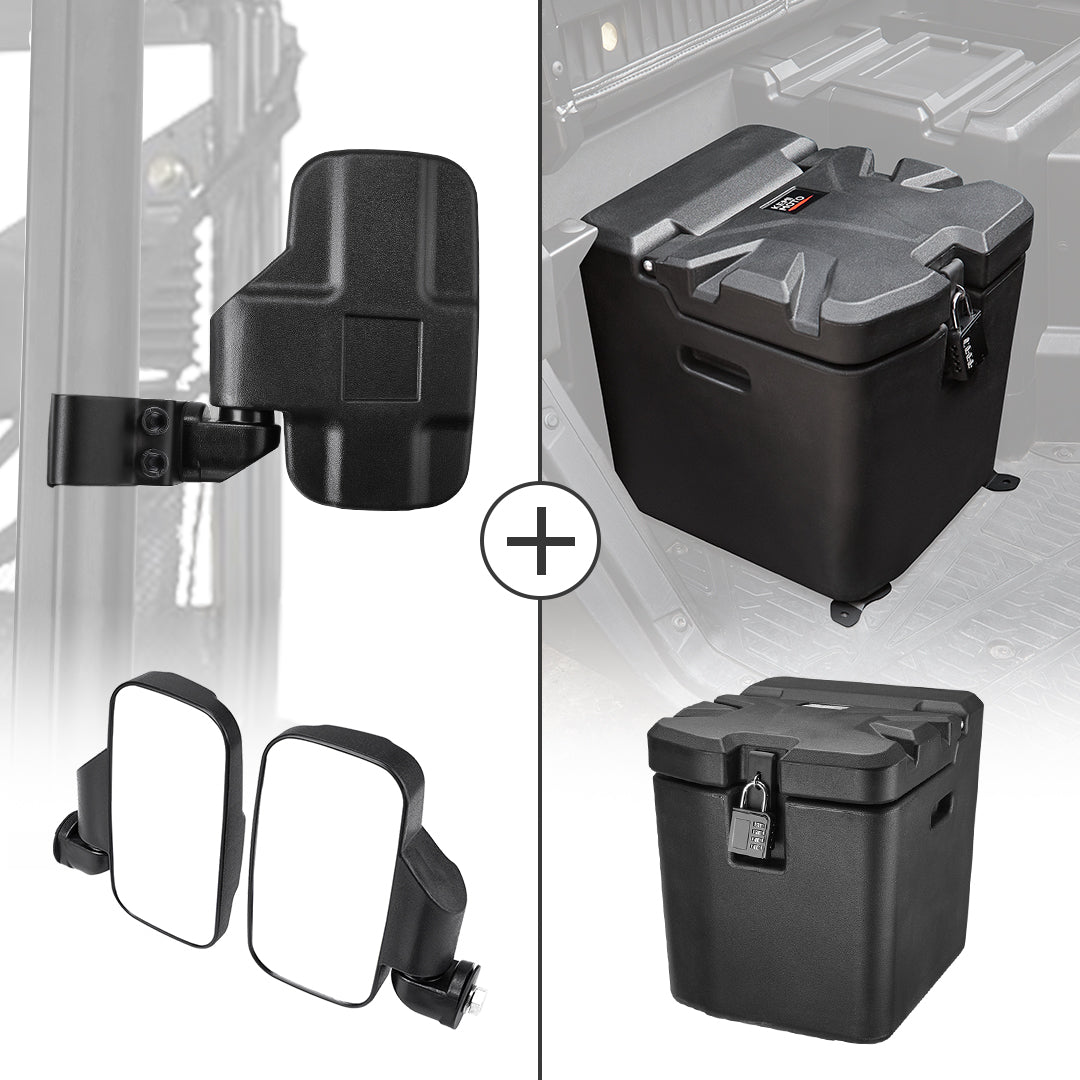 Adjustable Break Away Side Mirrors & Under Seat Storage Box for Polaris Ranger XP 1000