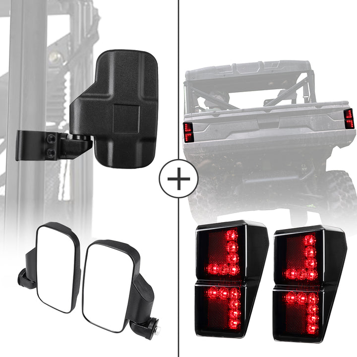 Adjustable Side Mirrors & Tail Light for Polaris Ranger 1000 XP/Crew