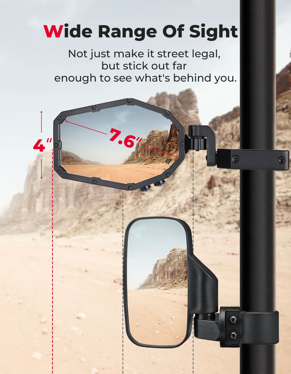 UTV LED Lighted Side Mirrors with Flowing Turn Signal for Polaris RZR/ 1.6