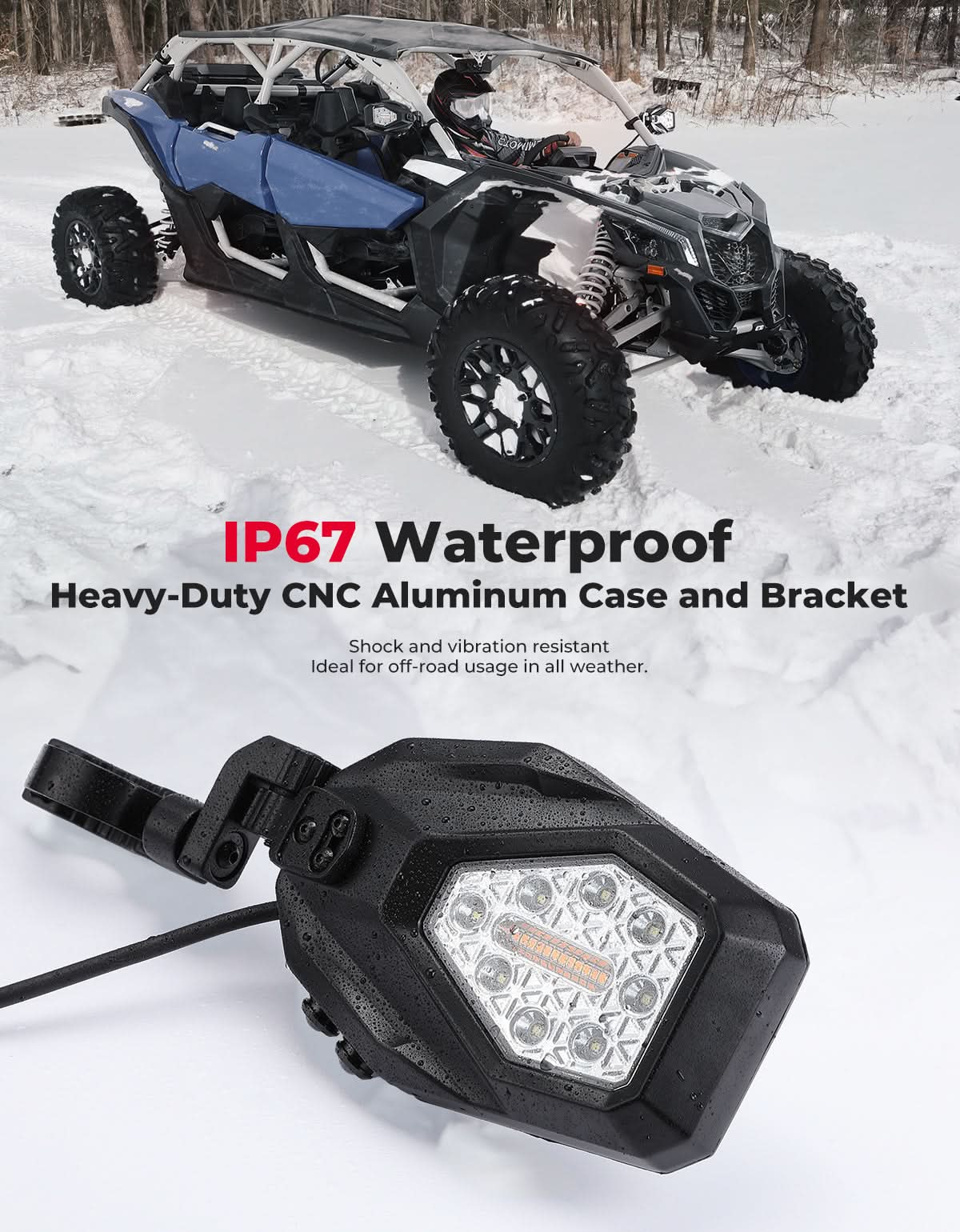 UTV LED Lighted Side Mirrors with Flowing Turn Signal for Polaris RZR/ 1.6