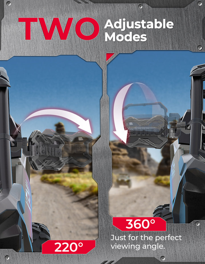CNC UTV Mirror X w/Integrated light mount for 1.65-2 Inch Roll Bar (1 Pair) - Kemimoto