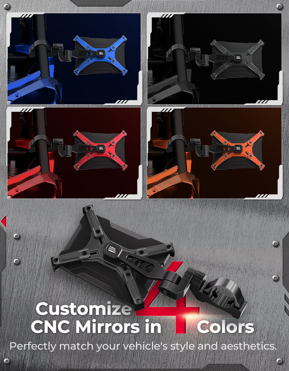 Aluminum CNC UTV Mirror X (Pair) for Polaris RZR | Can-Am Maverick X3 | Talon | Teryx - Kemimoto