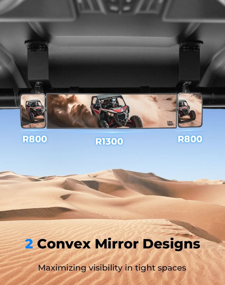 UTV Rear View Mirror 2 Convex Mirror with 1.5"-2" Sturdy Clamp - Kemimoto