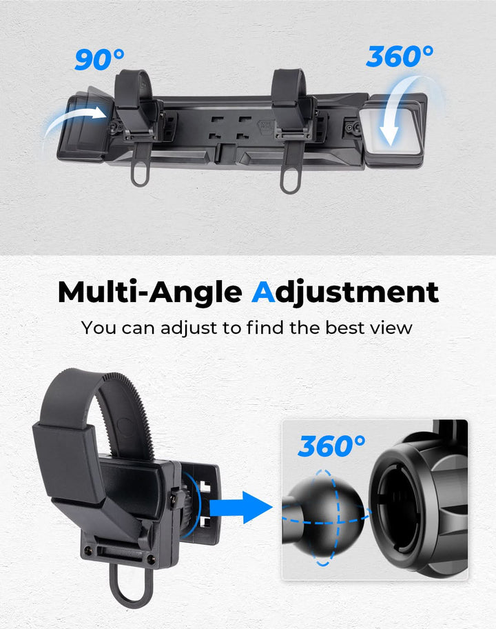 UTV Rear View Mirror 2 Convex Mirror with 1.5"-2" Sturdy Clamp - Kemimoto