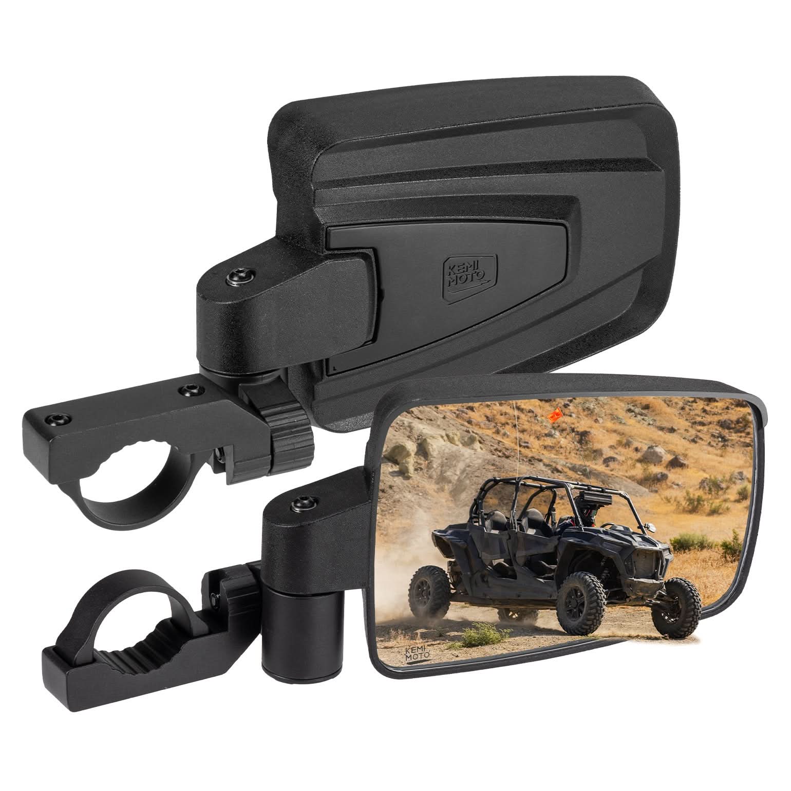 UTV Side Mirrors with Spring Back Feature for 1.65-2 Inch Roll Bars - Kemimoto