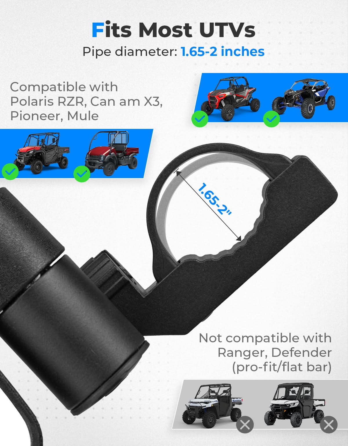 UTV Side Mirrors with Spring Back Feature for 1.65-2 Inch Roll Bars - Kemimoto