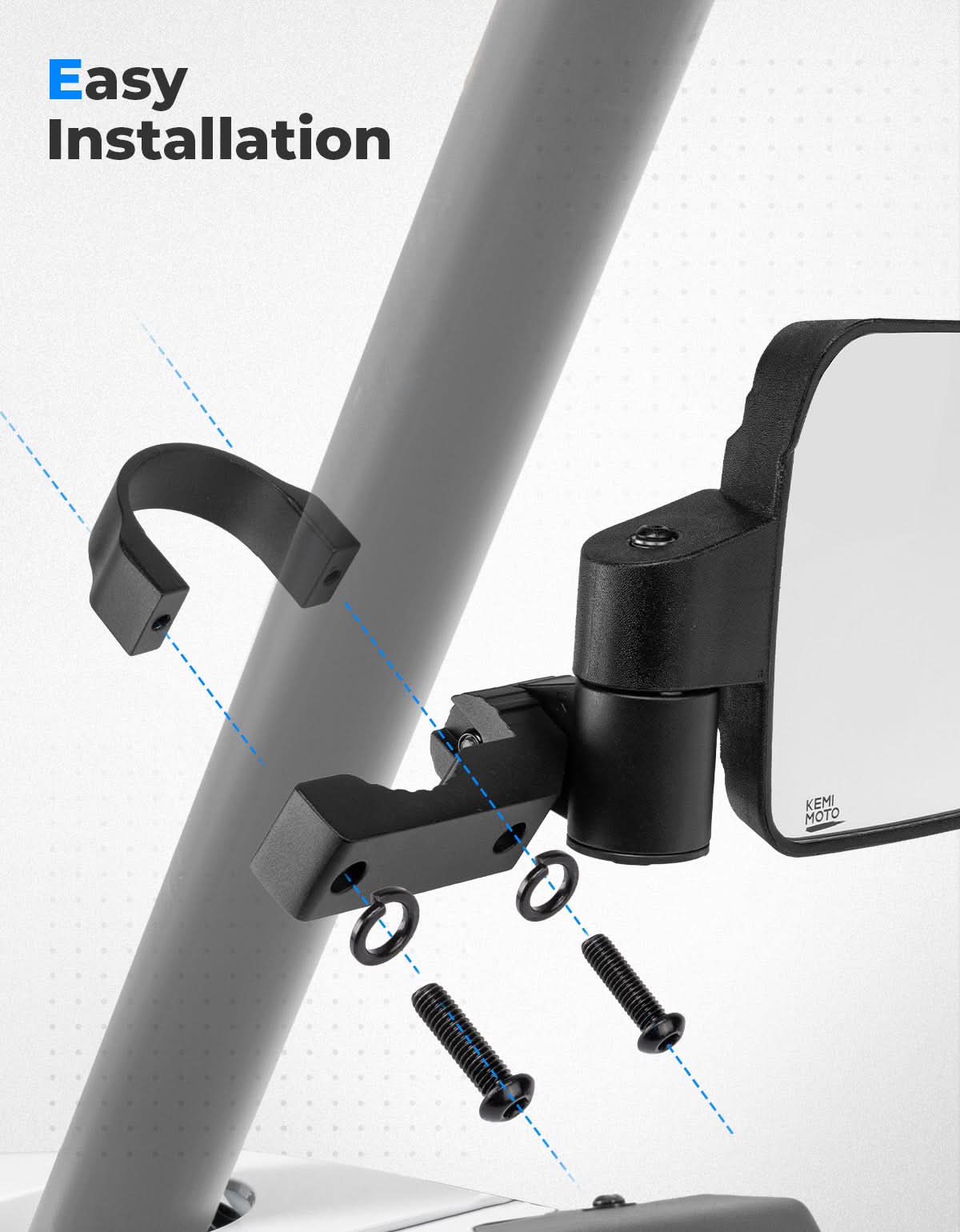 UTV Side Mirrors with Spring Back Feature for 1.65-2 Inch Roll Bars - Kemimoto
