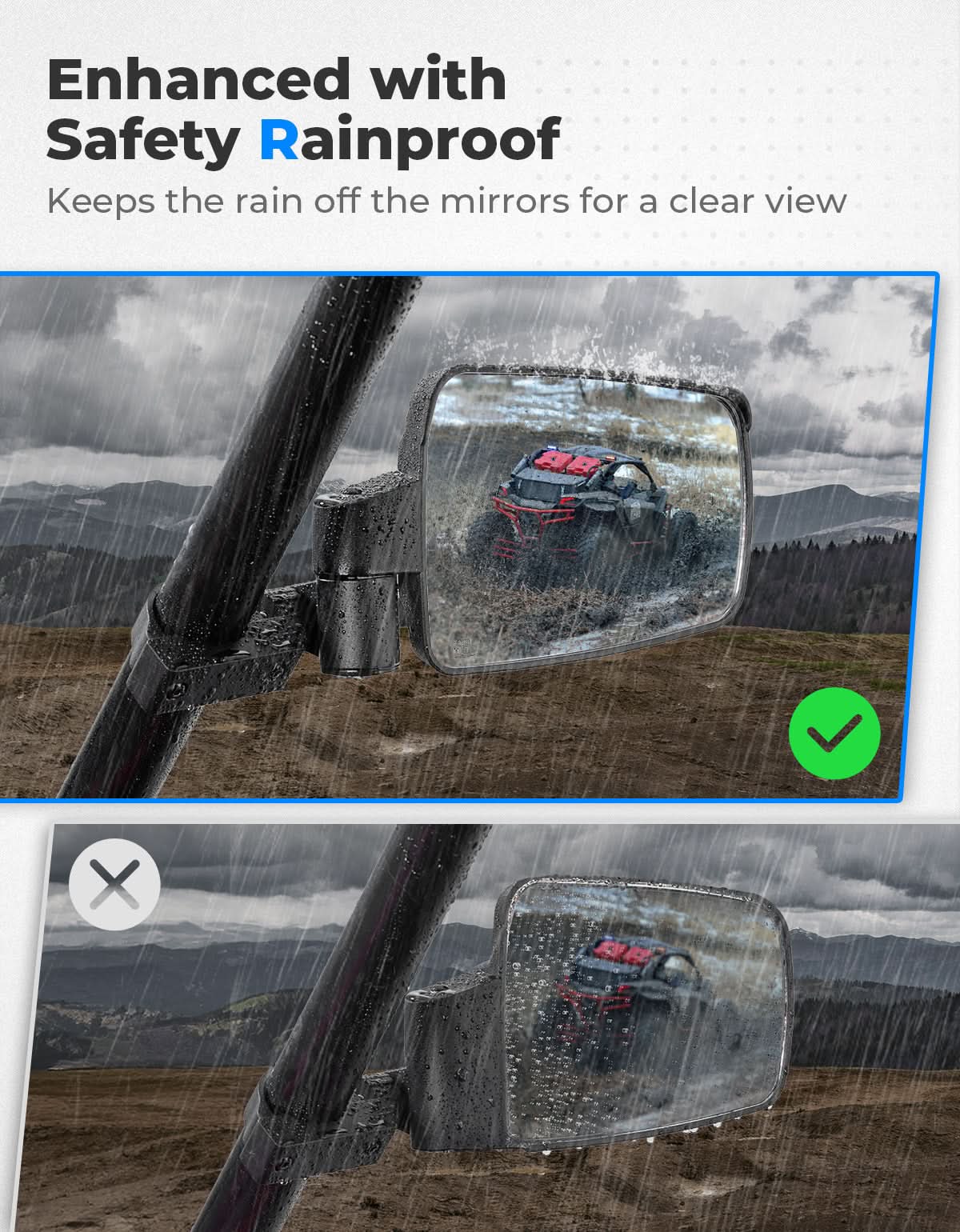 UTV Side Mirrors with Spring Back Feature for 1.65-2 Inch Roll Bars - Kemimoto