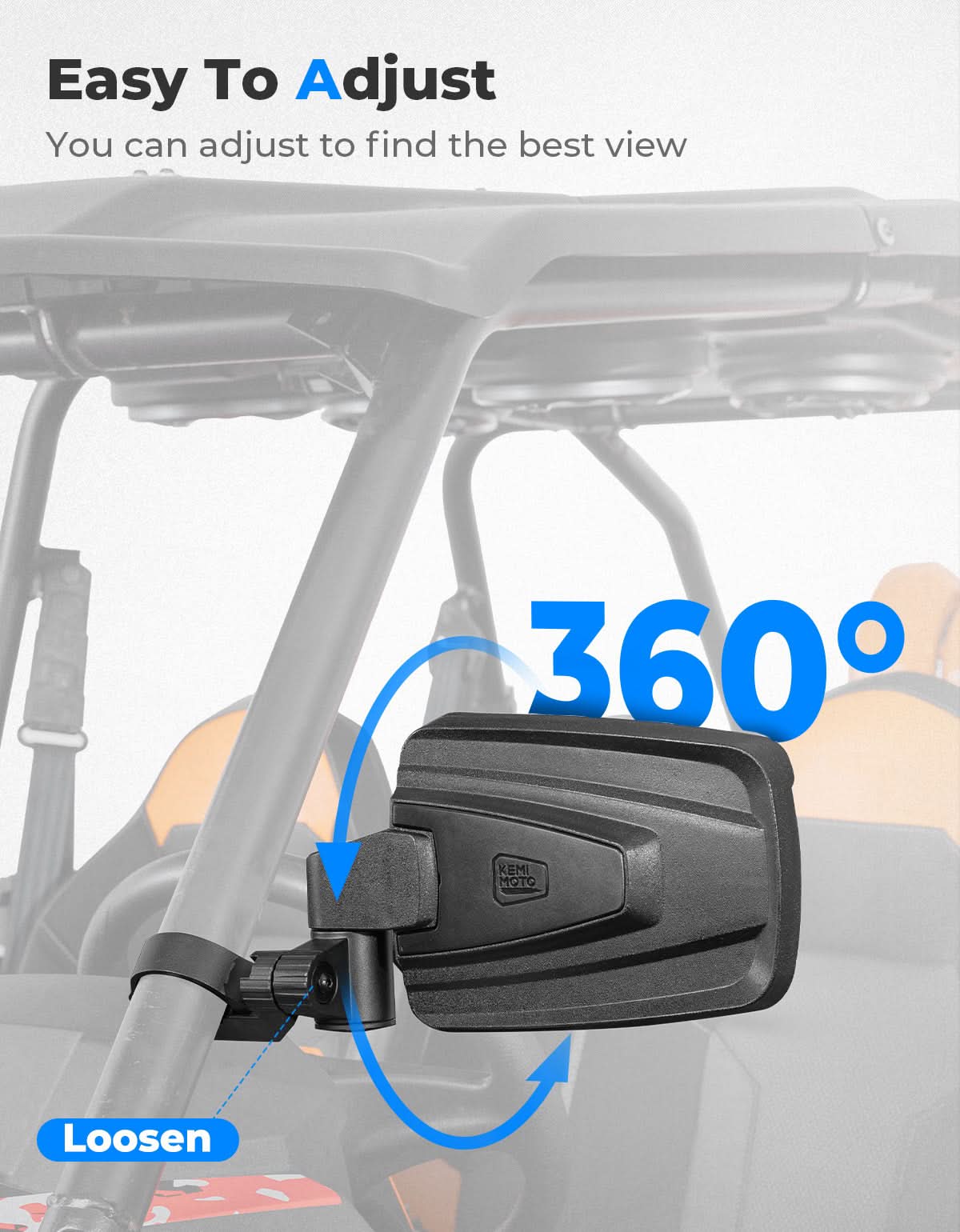 UTV Side Mirrors with Spring Back Feature for 1.65-2 Inch Roll Bars - Kemimoto
