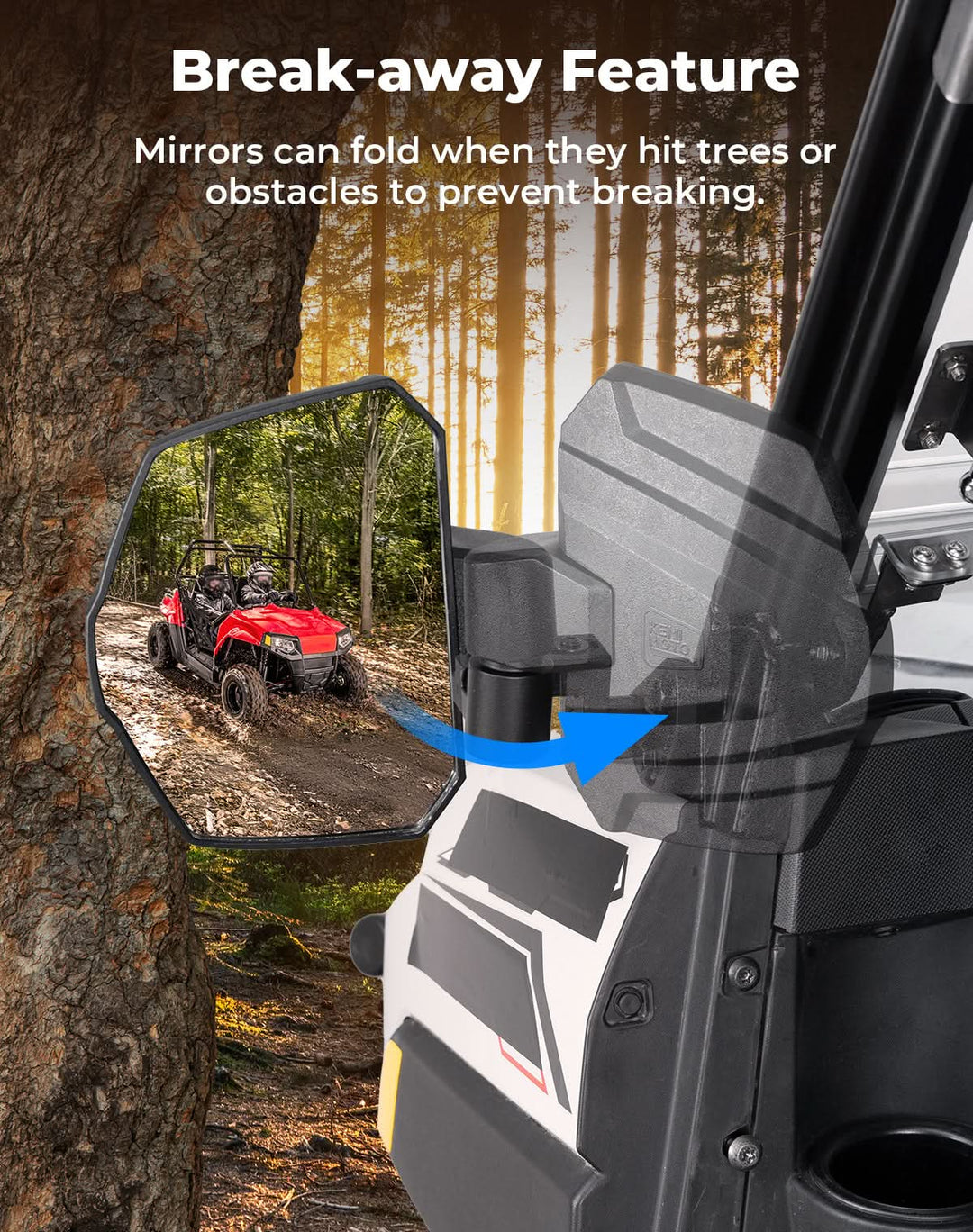 UTV Large Side Mirrors For Polaris Ranger|Crew XP 1000 2018-2025 - Kemimoto