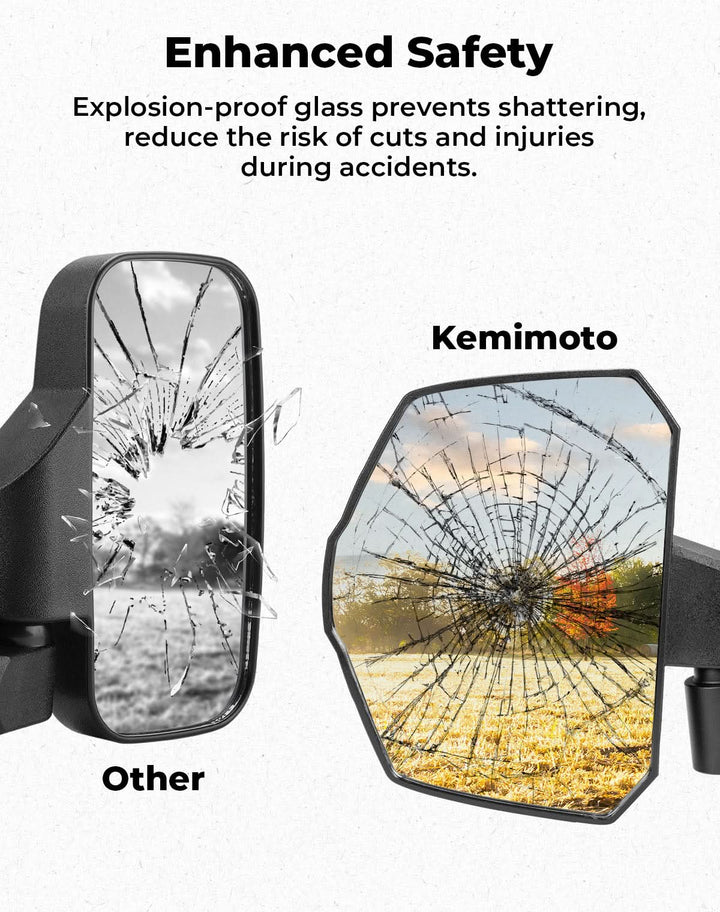 UTV Large Side Mirrors For Polaris Ranger|Crew XP 1000 2018-2025 - Kemimoto