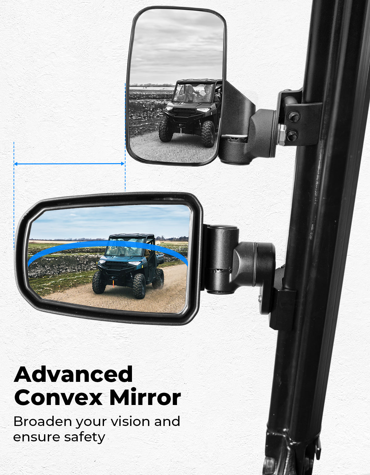 CNC Aluminum Clamp Pro-Fit Side Mirrors for Polaris Ranger Can-Am Defender Maverick Trail - Kemimoto