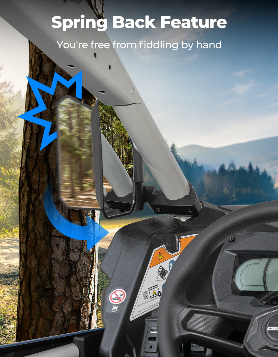 UTV Side Mirrors w/ 1.65"-2.0" Roll Cage for Polaris RZR/Can Am X3/Pioneer/Talon/Mule/CFMOTO
