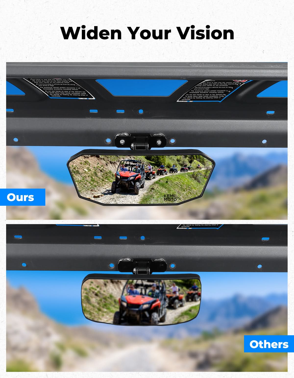 UTV Universal Magnetic Rear View Mirror for Polaris Ranger, Can-Am Defender & Golf Carts - Kemimoto