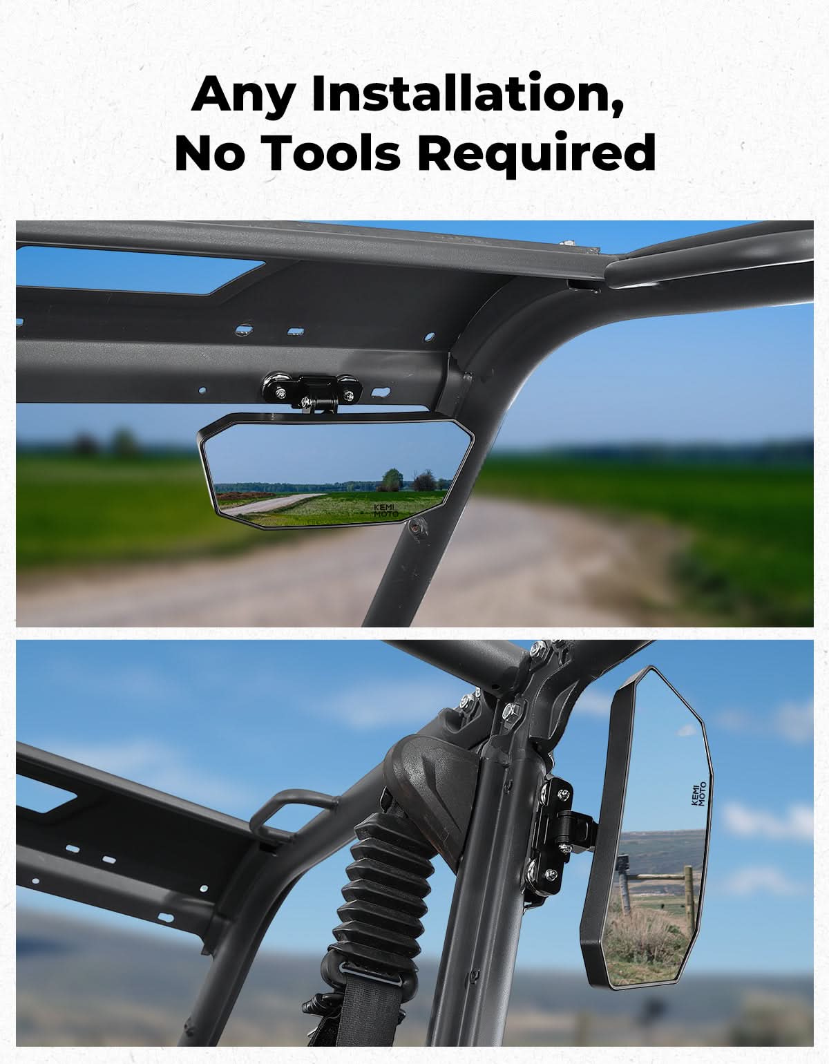 UTV Universal Magnetic Rear View Mirror for Polaris Ranger, Can-Am Defender & Golf Carts - Kemimoto