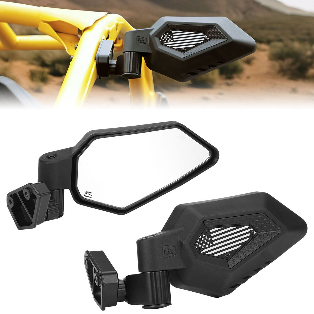 UTV Side Mirrors Automatic Folding and Resetting in The Event of Collision Compatible with Can Am Maverick R and R Max X/X RS/X RS with Smart-Shox 2024 2025, Shatterproof Glass - Kemimoto