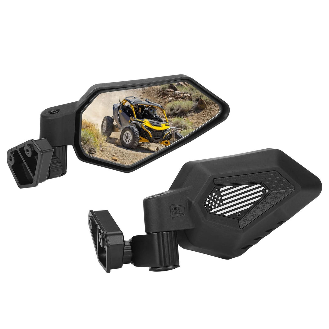 UTV Side Mirrors Automatic Folding and Resetting in The Event of Collision Compatible with Can Am Maverick R and R Max X/X RS/X RS with Smart-Shox 2024 2025, Shatterproof Glass - Kemimoto