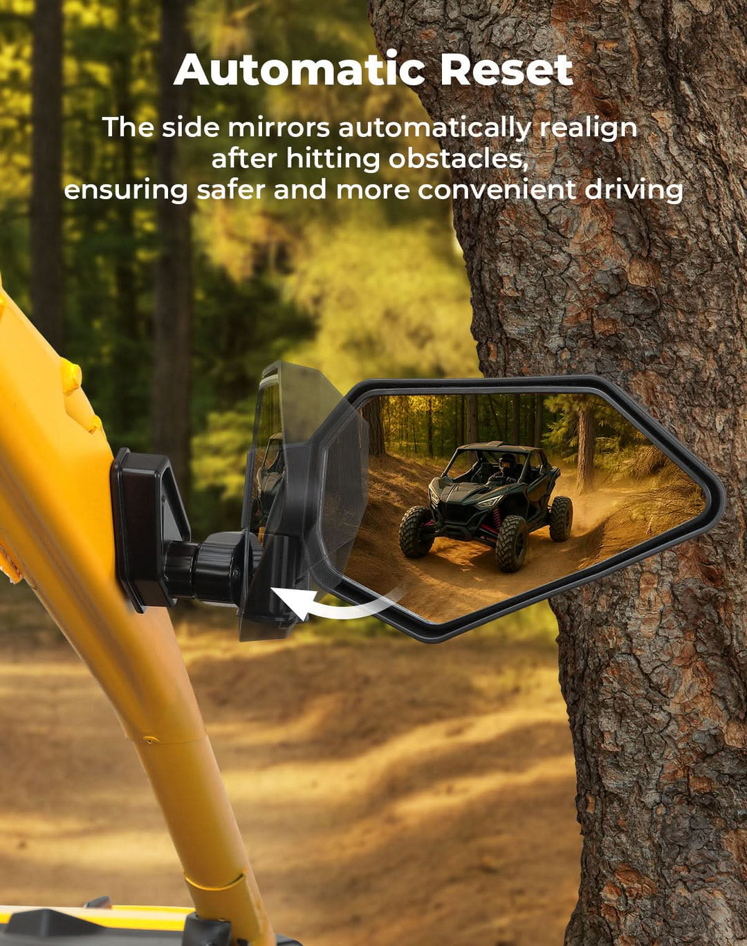UTV Side Mirrors Automatic Folding and Resetting in The Event of Collision Compatible with Can Am Maverick R and R Max X/X RS/X RS with Smart-Shox 2024 2025, Shatterproof Glass - Kemimoto