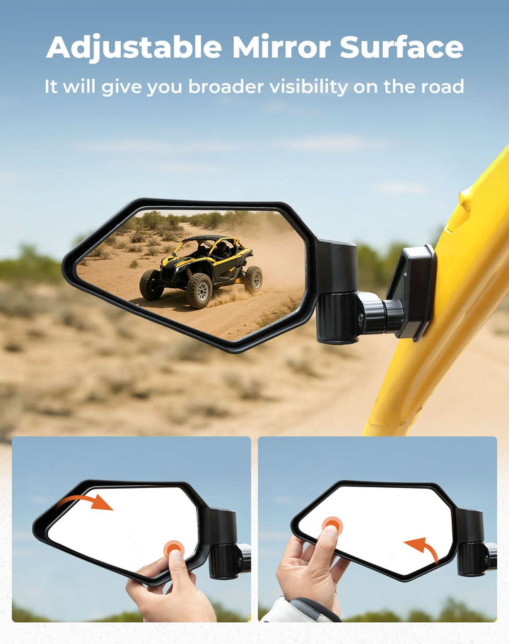 UTV Side Mirrors Automatic Folding and Resetting in The Event of Collision Compatible with Can Am Maverick R and R Max X/X RS/X RS with Smart-Shox 2024 2025, Shatterproof Glass - Kemimoto