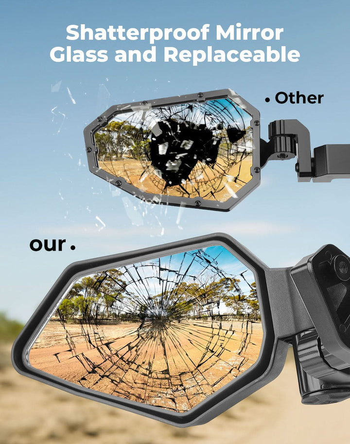 UTV Side Mirrors Automatic Folding and Resetting in The Event of Collision Compatible with Can Am Maverick R and R Max X/X RS/X RS with Smart-Shox 2024 2025, Shatterproof Glass - Kemimoto