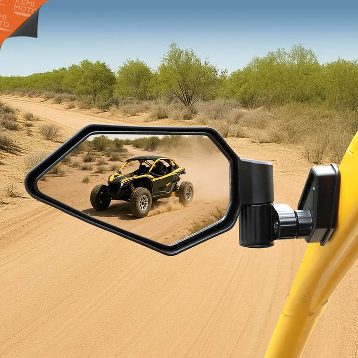 UTV Side Mirrors Automatic Folding and Resetting in The Event of Collision Compatible with Can Am Maverick R and R Max X/X RS/X RS with Smart-Shox 2024 2025, Shatterproof Glass - Kemimoto