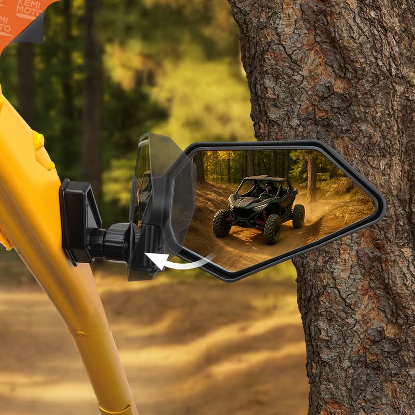 UTV Side Mirrors Automatic Folding and Resetting in The Event of Collision Compatible with Can Am Maverick R and R Max X/X RS/X RS with Smart-Shox 2024 2025, Shatterproof Glass - Kemimoto