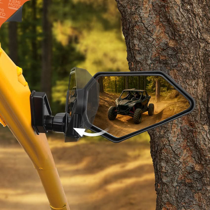 UTV Side Mirrors Automatic Folding and Resetting in The Event of Collision Compatible with Can Am Maverick R and R Max X/X RS/X RS with Smart-Shox 2024 2025, Shatterproof Glass - Kemimoto