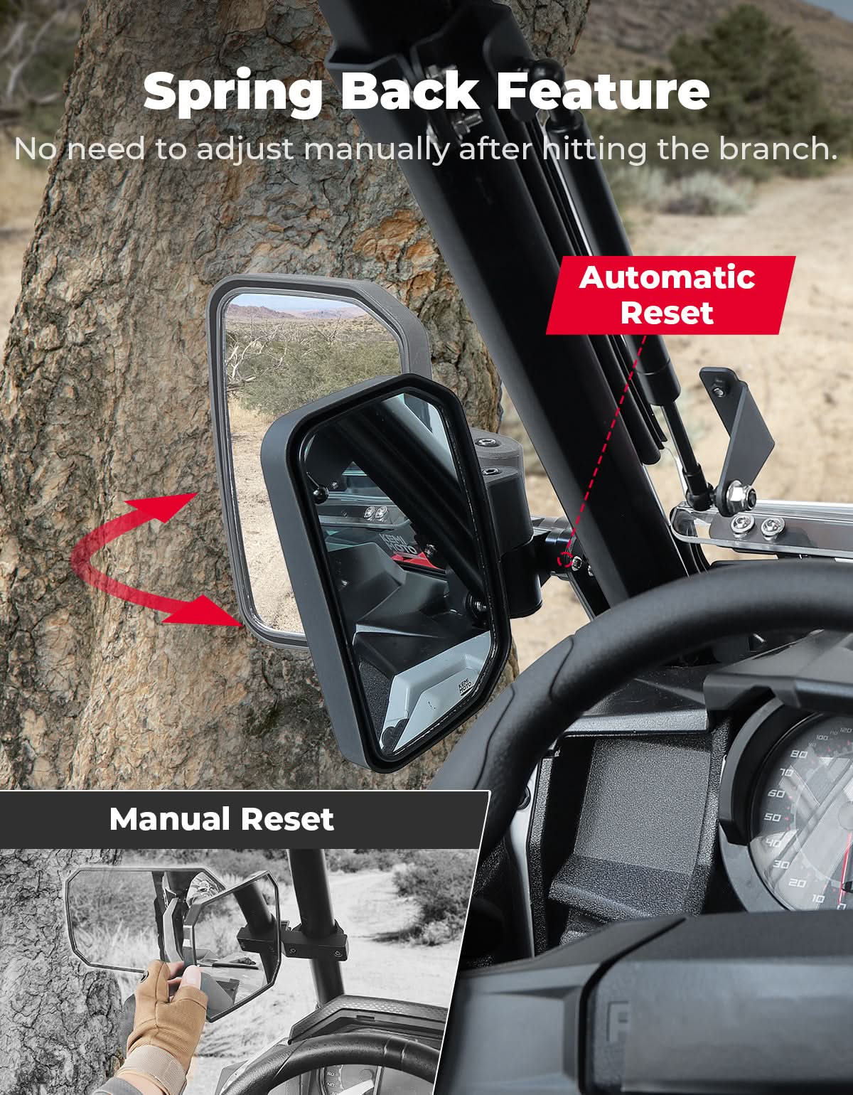 Side Mirrors with Spring Back Feature for Polaris General 1000 / XP 1000 / 4 1000 (2016–2026) - Kemimoto