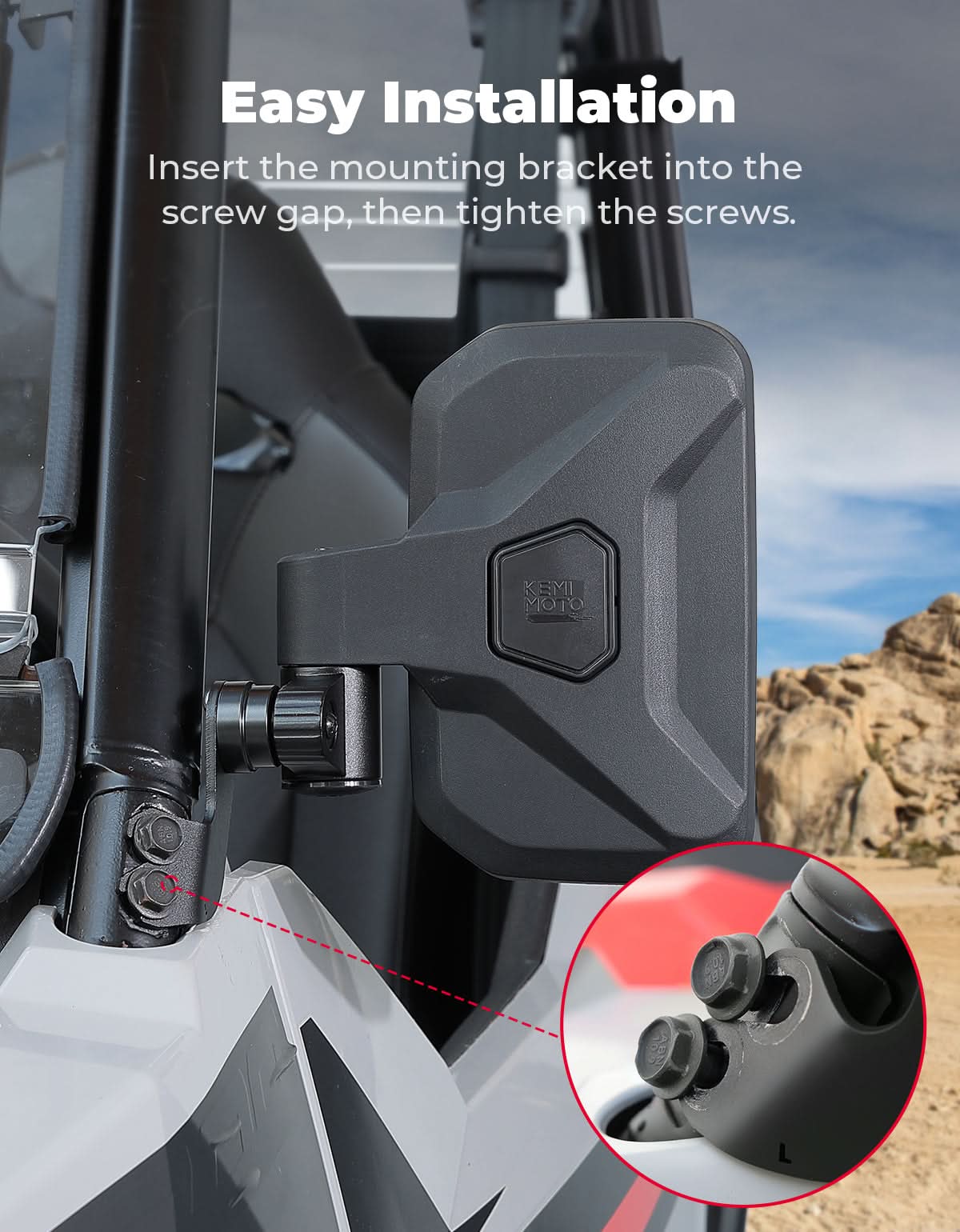 Side Mirrors with Spring Back Feature for Polaris General 1000 / XP 1000 / 4 1000 (2016–2026) - Kemimoto