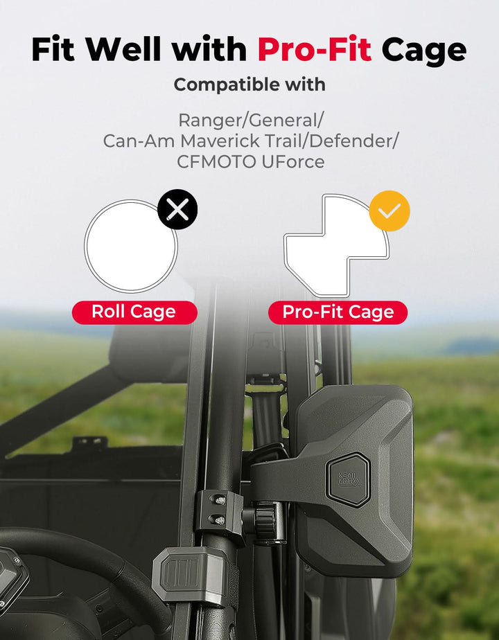 Spring Back UTV Side Mirrors for Polaris ,Can-Am, CFMOTO