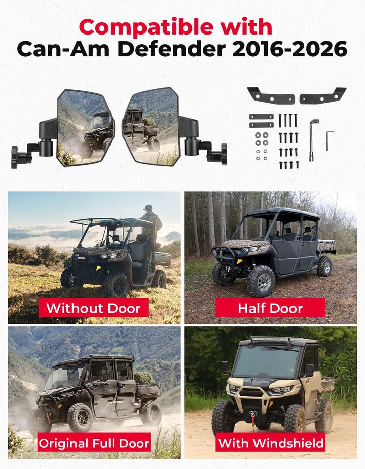Large Side Mirrors for Can-Am Defender / Defender MAX (2016–2026) - Kemimoto