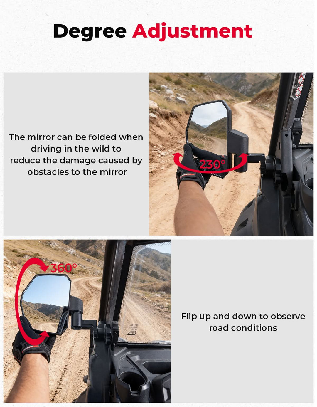 Large Side Mirrors for Can-Am Defender / Defender MAX (2016–2026) - Kemimoto