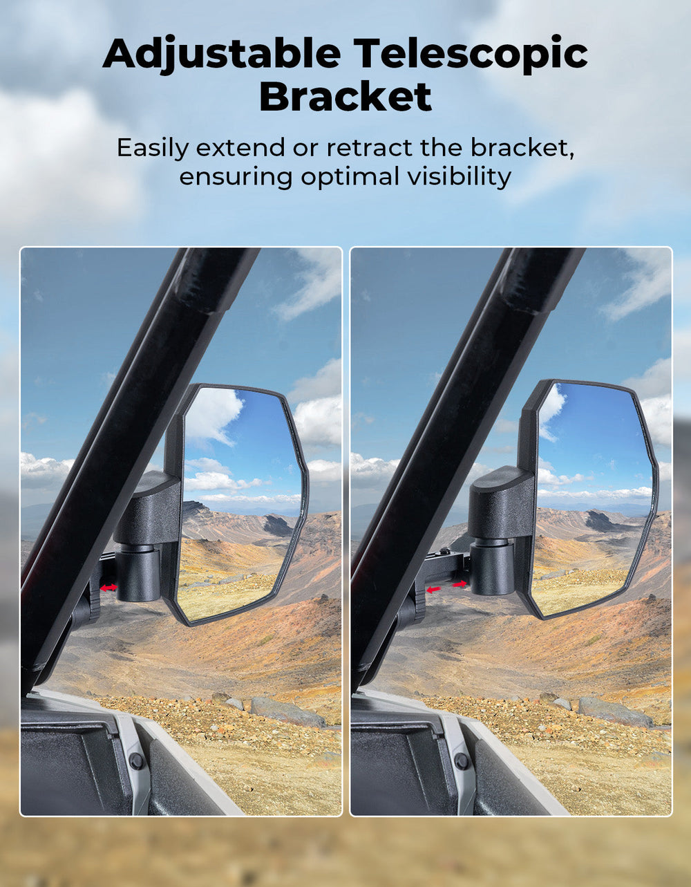 UTV Large Side Mirrors for Polaris General 1000/ XP 1000/4 1000/ XP 4 1000 2016-2026 - Kemimoto