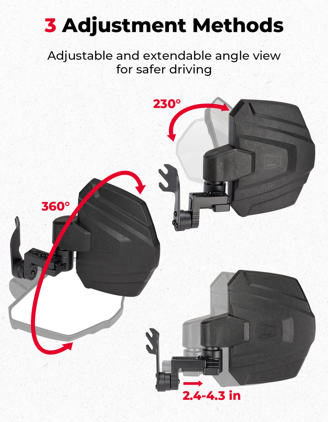 UTV Large Side Mirrors for Polaris General 1000/ XP 1000/4 1000/ XP 4 1000 2016-2026 - Kemimoto