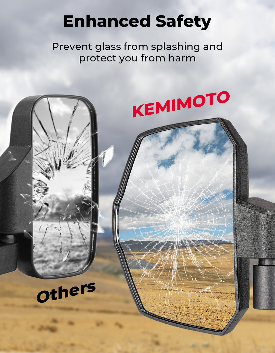 UTV Large Side Mirrors for Polaris General 1000/ XP 1000/4 1000/ XP 4 1000 2016-2026 - Kemimoto