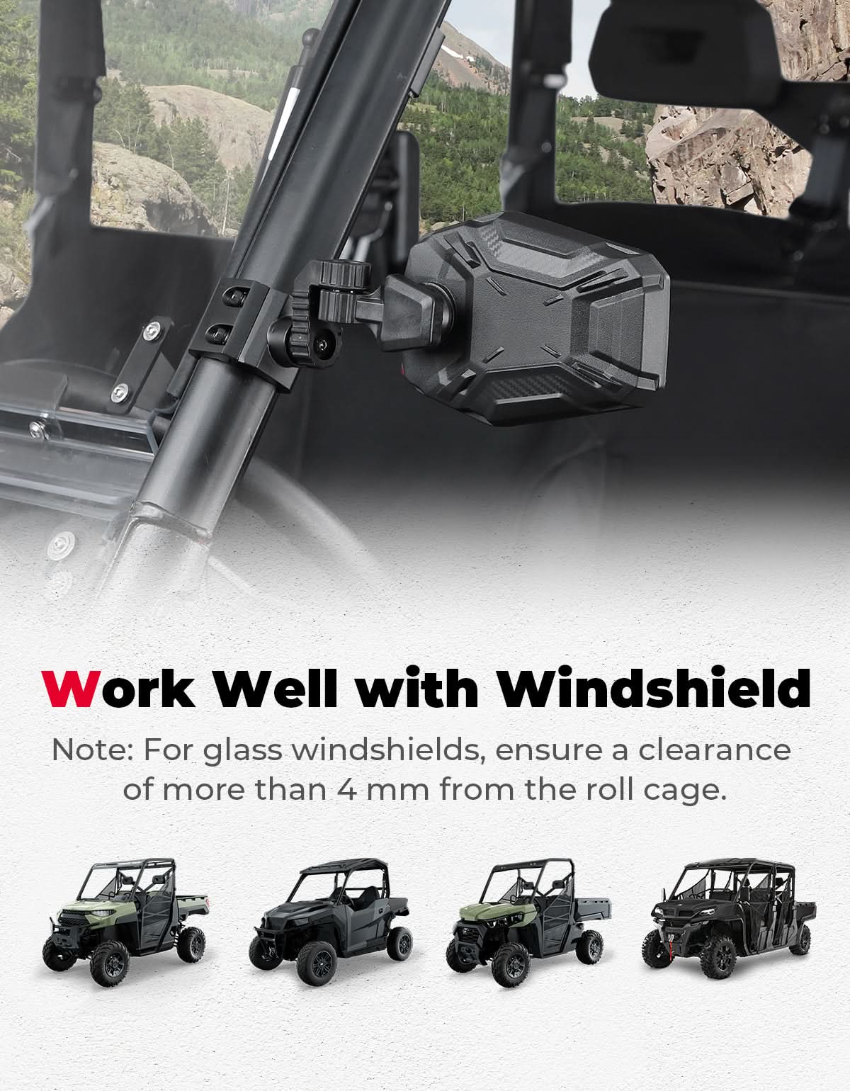 UTV Side Mirrors, UTV Rearview Mirrors Fit for Windshield for