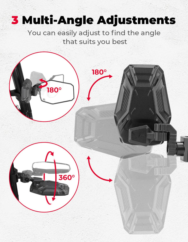 UTV Side Mirrors, UTV Rearview Mirrors Fit for Windshield for Polaris Ranger General/ Can-Am Defender/ Maverick Trail