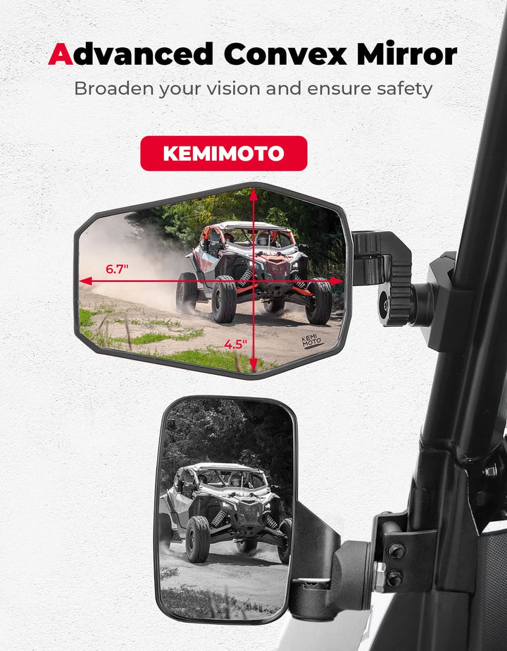 UTV Side Mirrors, UTV Rearview Mirrors Fit for Windshield for Polaris Ranger General/ Can-Am Defender/ Maverick Trail